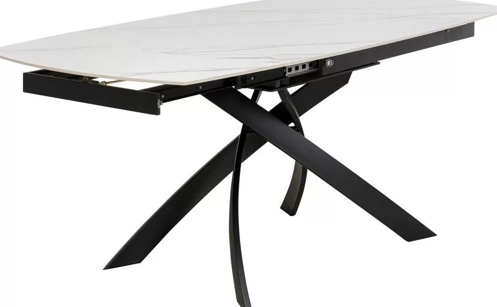 Stoły-KARE Design Stół Rozkładany Blat Ceramiczny Biały Podstawa Stal Czarna 120-180x90 Cm