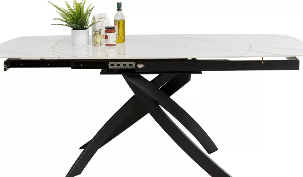 Stoły-KARE Design Stół Rozkładany Blat Ceramiczny Biały Podstawa Stal Czarna 120-180x90 Cm