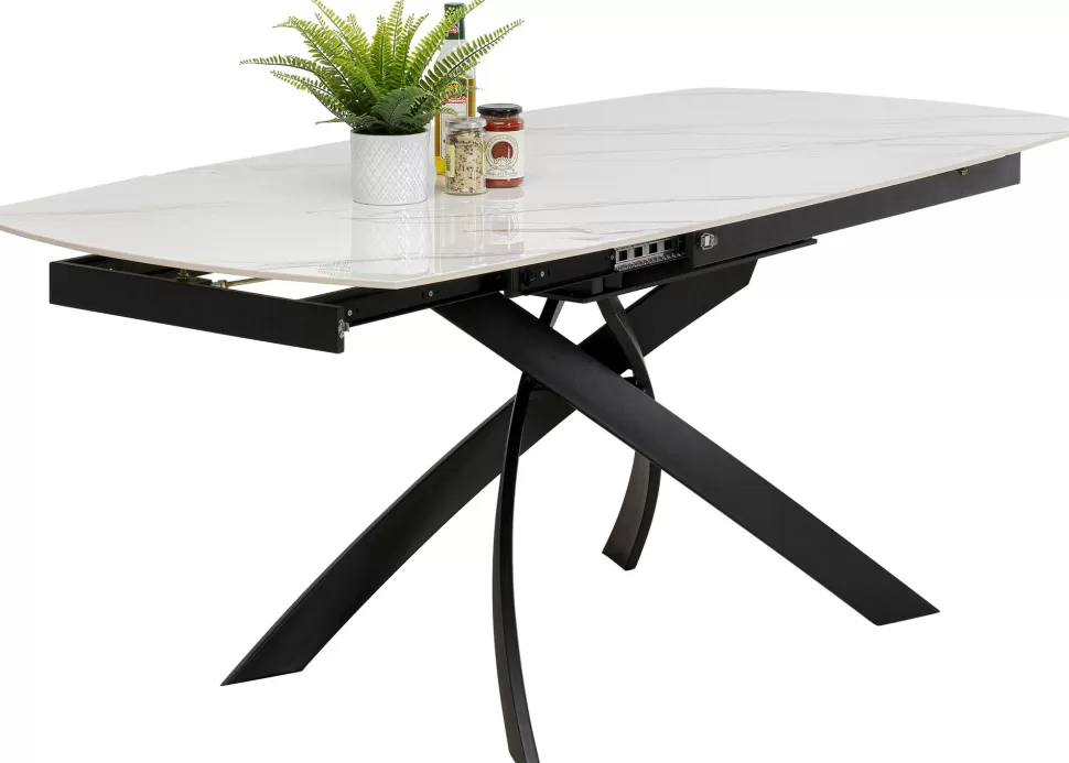 Stoły-KARE Design Stół Rozkładany Blat Ceramiczny Biały Podstawa Stal Czarna 120-180x90 Cm