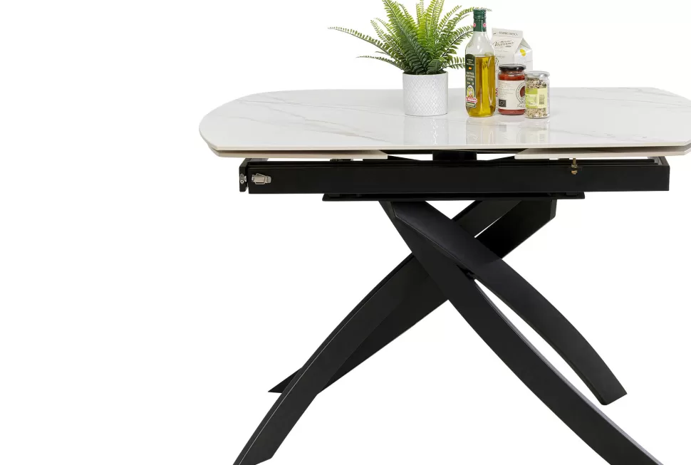 Stoły-KARE Design Stół Rozkładany Blat Ceramiczny Biały Podstawa Stal Czarna 120-180x90 Cm