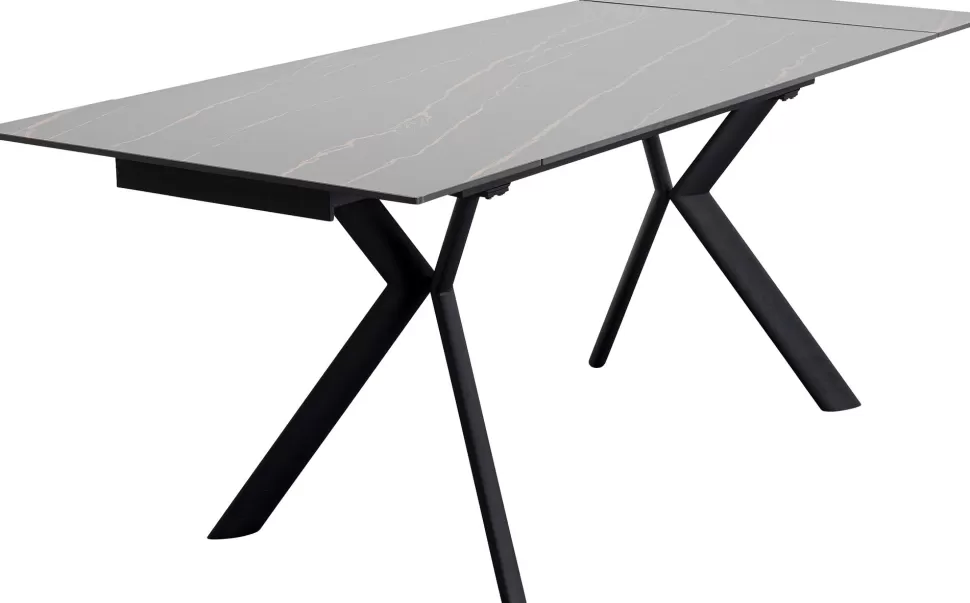 Stoły-KARE Design Stół Rozkładany Blat Czarny Kamionkowy Nogi Stalowe 140-200x80 Cm
