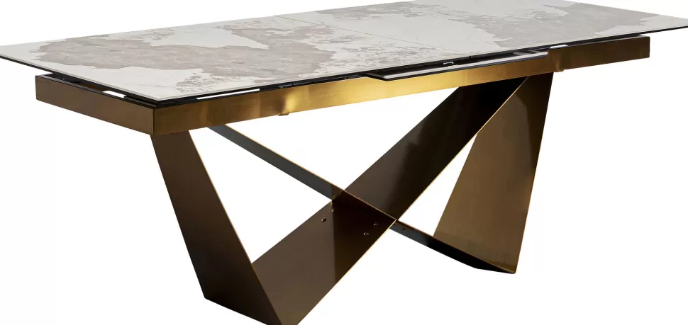 Stoły-KARE Design Stół Rozkładany Blat Szkło I Kamionka Nogi Stal Nierdzewna 200-260x100 Cm