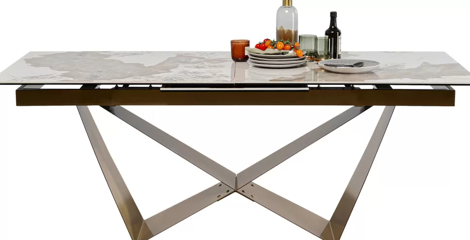 Stoły-KARE Design Stół Rozkładany Blat Szkło I Kamionka Nogi Stal Nierdzewna 200-260x100 Cm