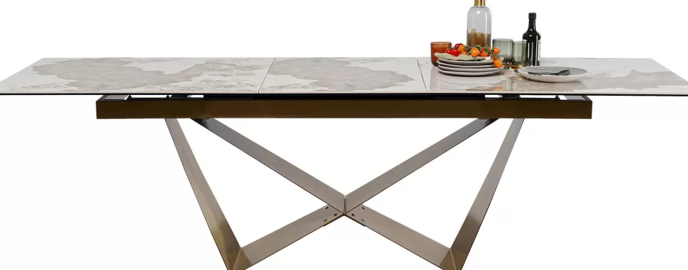 Stoły-KARE Design Stół Rozkładany Blat Szkło I Kamionka Nogi Stal Nierdzewna 200-260x100 Cm