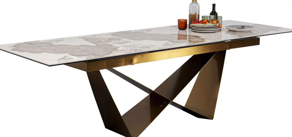 Stoły-KARE Design Stół Rozkładany Blat Szkło I Kamionka Nogi Stal Nierdzewna 200-260x100 Cm