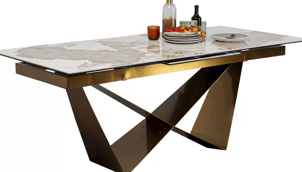 Stoły-KARE Design Stół Rozkładany Blat Szkło I Kamionka Nogi Stal Nierdzewna 200-260x100 Cm