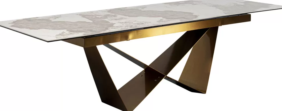Stoły-KARE Design Stół Rozkładany Blat Szkło I Kamionka Nogi Stal Nierdzewna 200-260x100 Cm