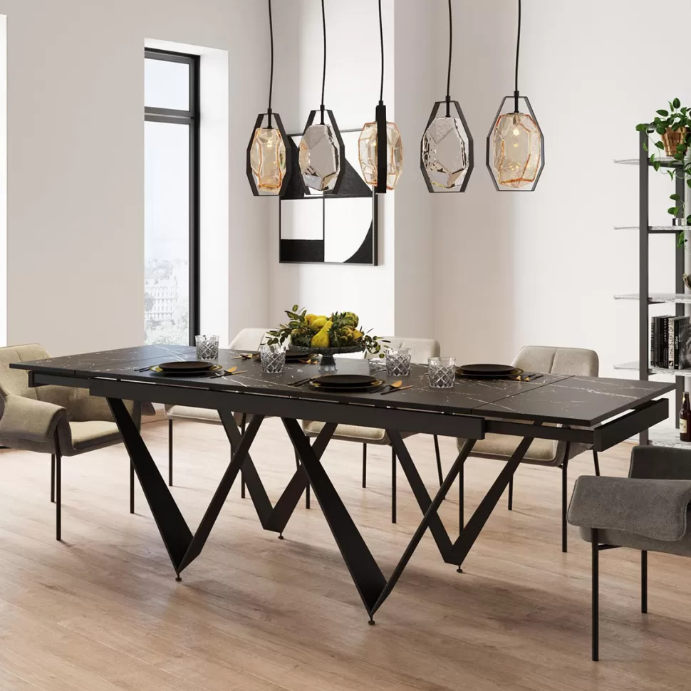 Stoły-KARE Design Stół Rozkładany Czarny Blat Ceramika Nogi Stalowe 180-260x90 Cm