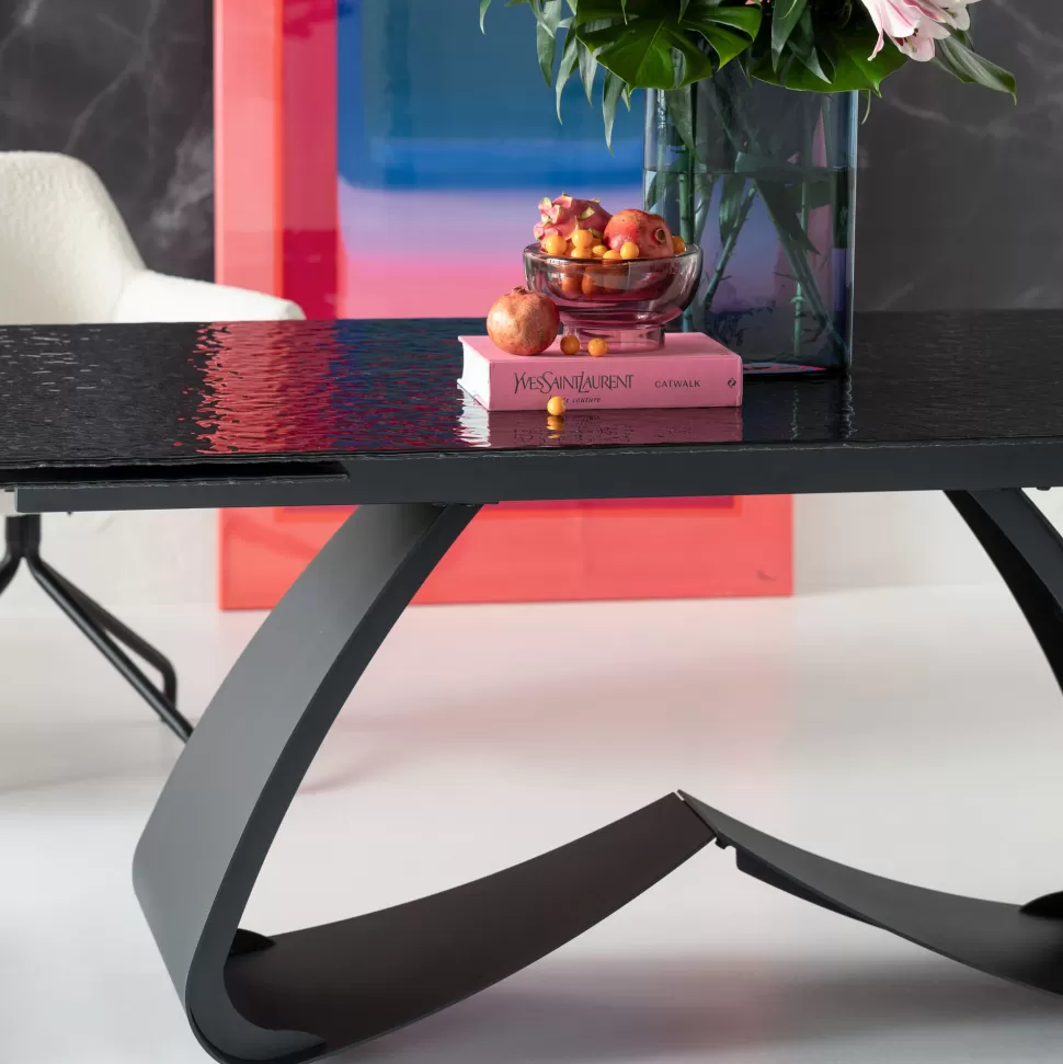 Stoły-KARE Design Stół Rozkładany Do Jadalni W Kolorze Czarnym Szkło I Stal 180-260x95 Cm