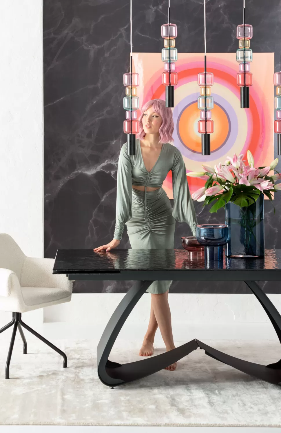 Stoły-KARE Design Stół Rozkładany Do Jadalni W Kolorze Czarnym Szkło I Stal 180-260x95 Cm