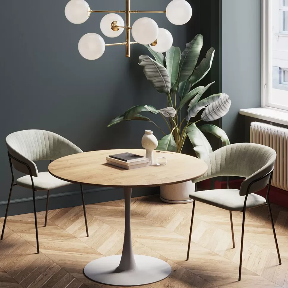 Stoły-KARE Design Stół Skandynawski Blat MDF Kolor Dąb Podstawa Biała Ø110 Cm