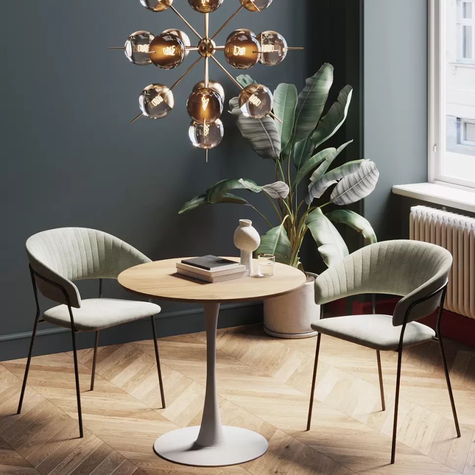 Stoły-KARE Design Stół Skandynawski W Okleinie Dębowej Noga Biała Ø80 Cm