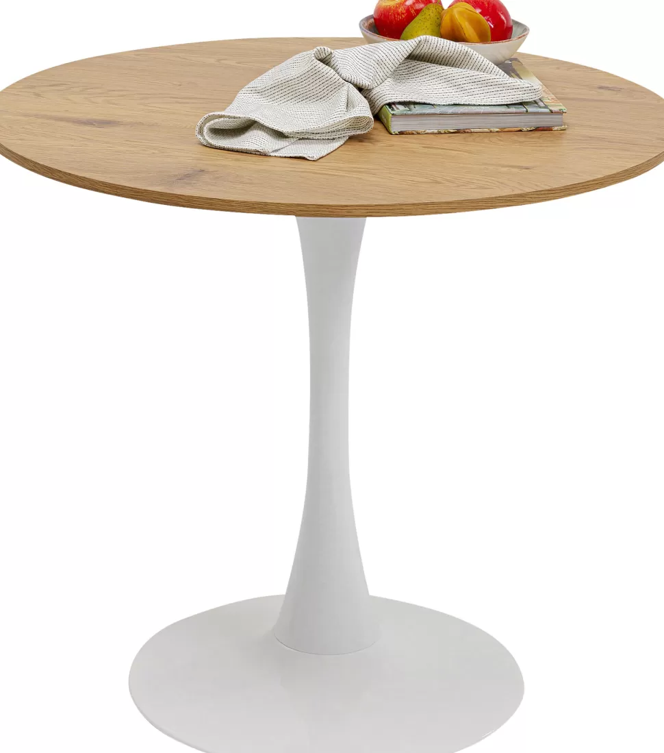 Stoły-KARE Design Stół Skandynawski W Okleinie Dębowej Noga Biała Ø80 Cm