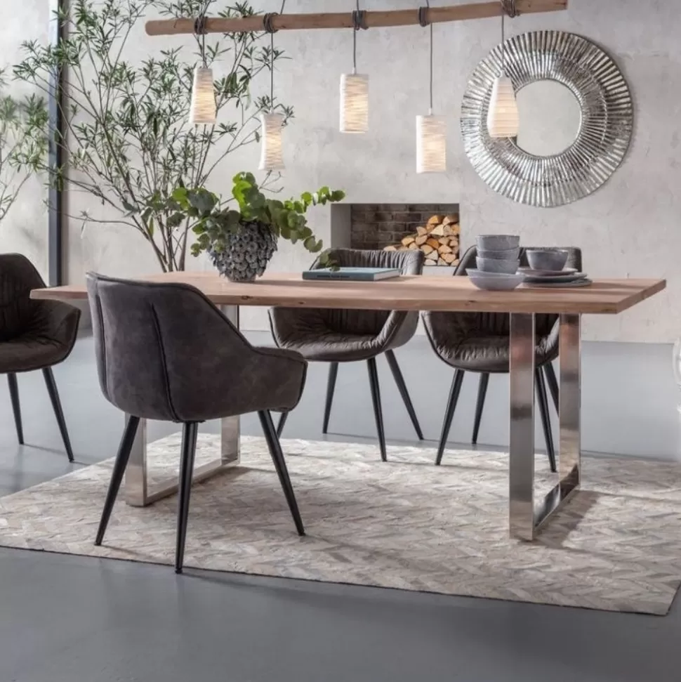 Stoły-KARE Design Stół Symphony 200x100 Cm Akacja Nogi Chromowe
