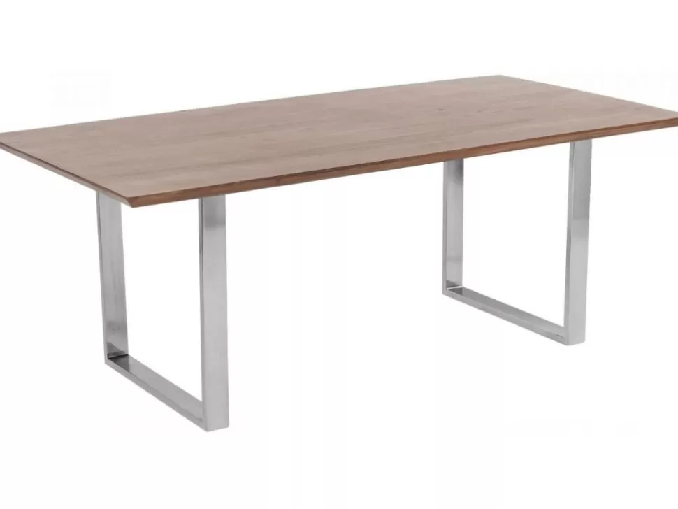 Stoły-KARE Design Stół Z Brązowym Drewnianym Blatem I Srebrnymi Stalowymi Nogami 160x80 Cm