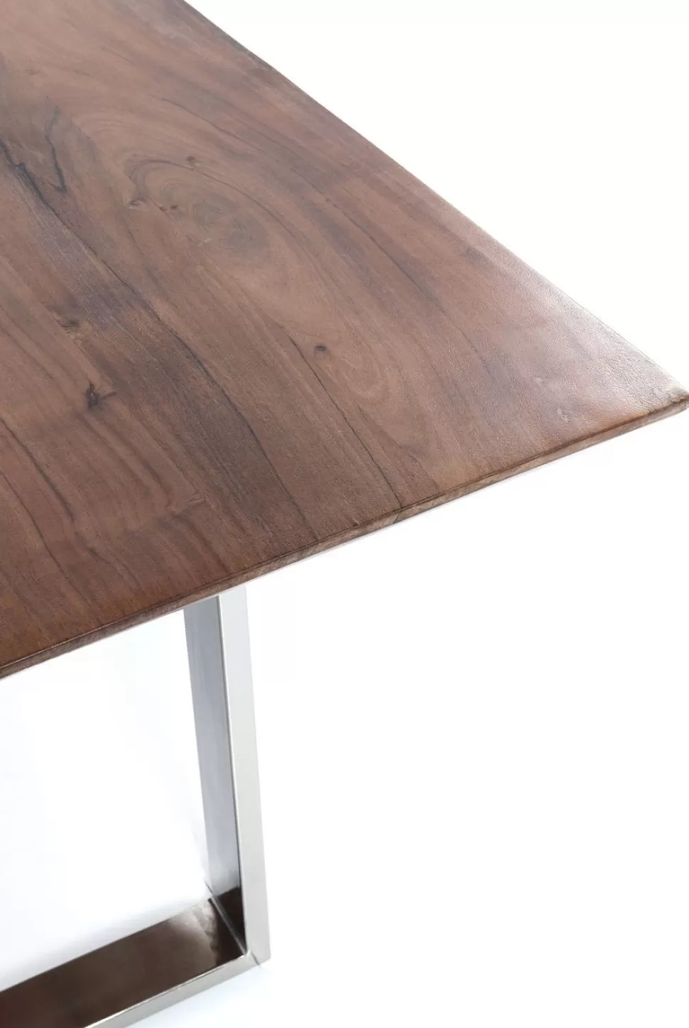 Stoły-KARE Design Stół Z Brązowym Drewnianym Blatem I Srebrnymi Stalowymi Nogami 160x80 Cm