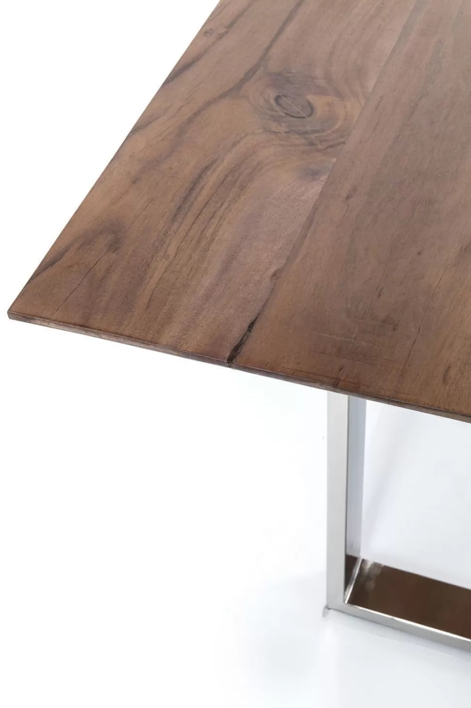 Stoły-KARE Design Stół Z Brązowym Drewnianym Blatem I Srebrnymi Stalowymi Nogami 160x80 Cm