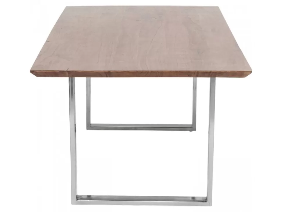 Stoły-KARE Design Stół Z Brązowym Drewnianym Blatem I Srebrnymi Stalowymi Nogami 160x80 Cm