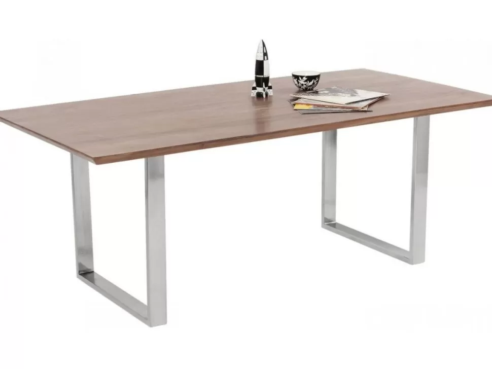 Stoły-KARE Design Stół Z Brązowym Drewnianym Blatem I Srebrnymi Stalowymi Nogami 160x80 Cm