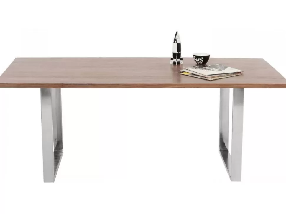 Stoły-KARE Design Stół Z Brązowym Drewnianym Blatem I Srebrnymi Stalowymi Nogami 160x80 Cm