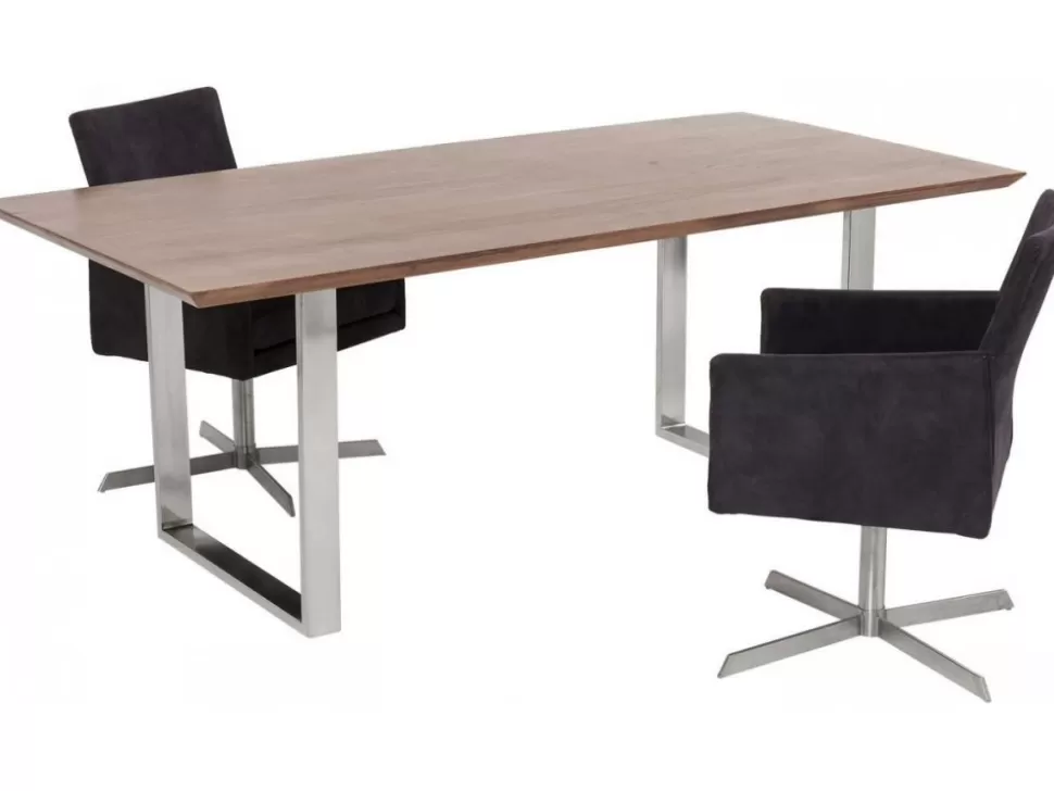 Stoły-KARE Design Stół Z Brązowym Drewnianym Blatem I Srebrnymi Stalowymi Nogami 160x80 Cm