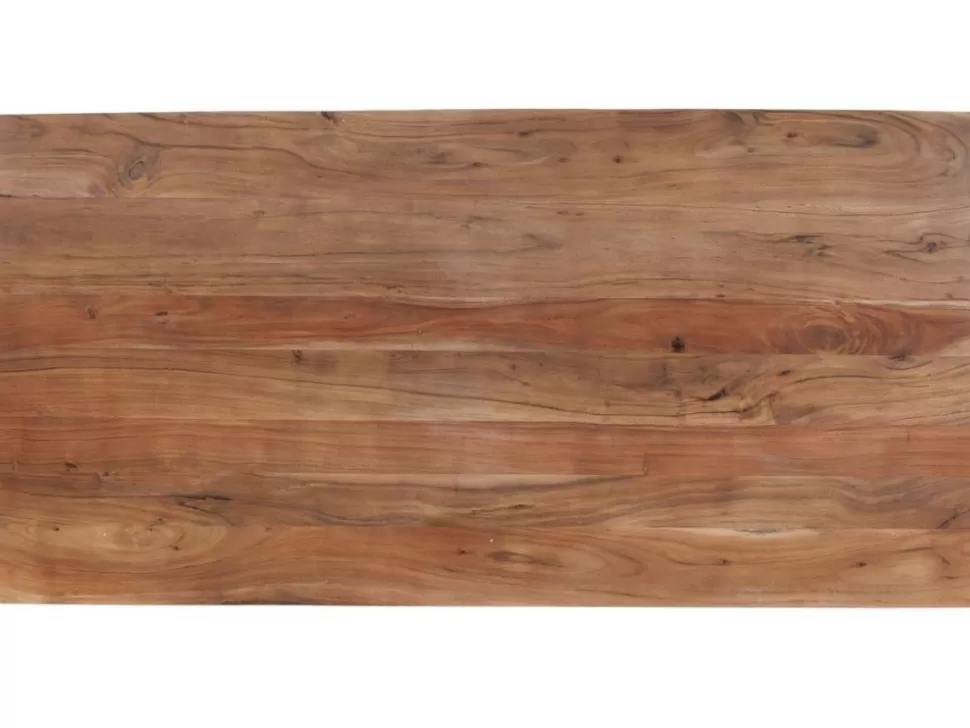 Stoły-KARE Design Stół Z Brązowym Drewnianym Blatem I Srebrnymi Stalowymi Nogami 160x80 Cm