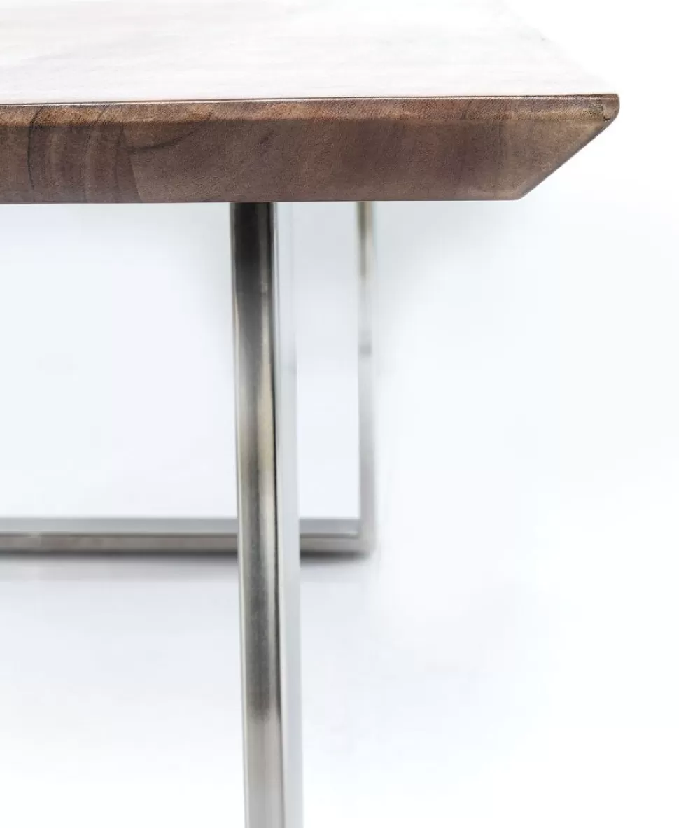 Stoły-KARE Design Stół Z Brązowym Drewnianym Blatem I Srebrnymi Stalowymi Nogami 160x80 Cm