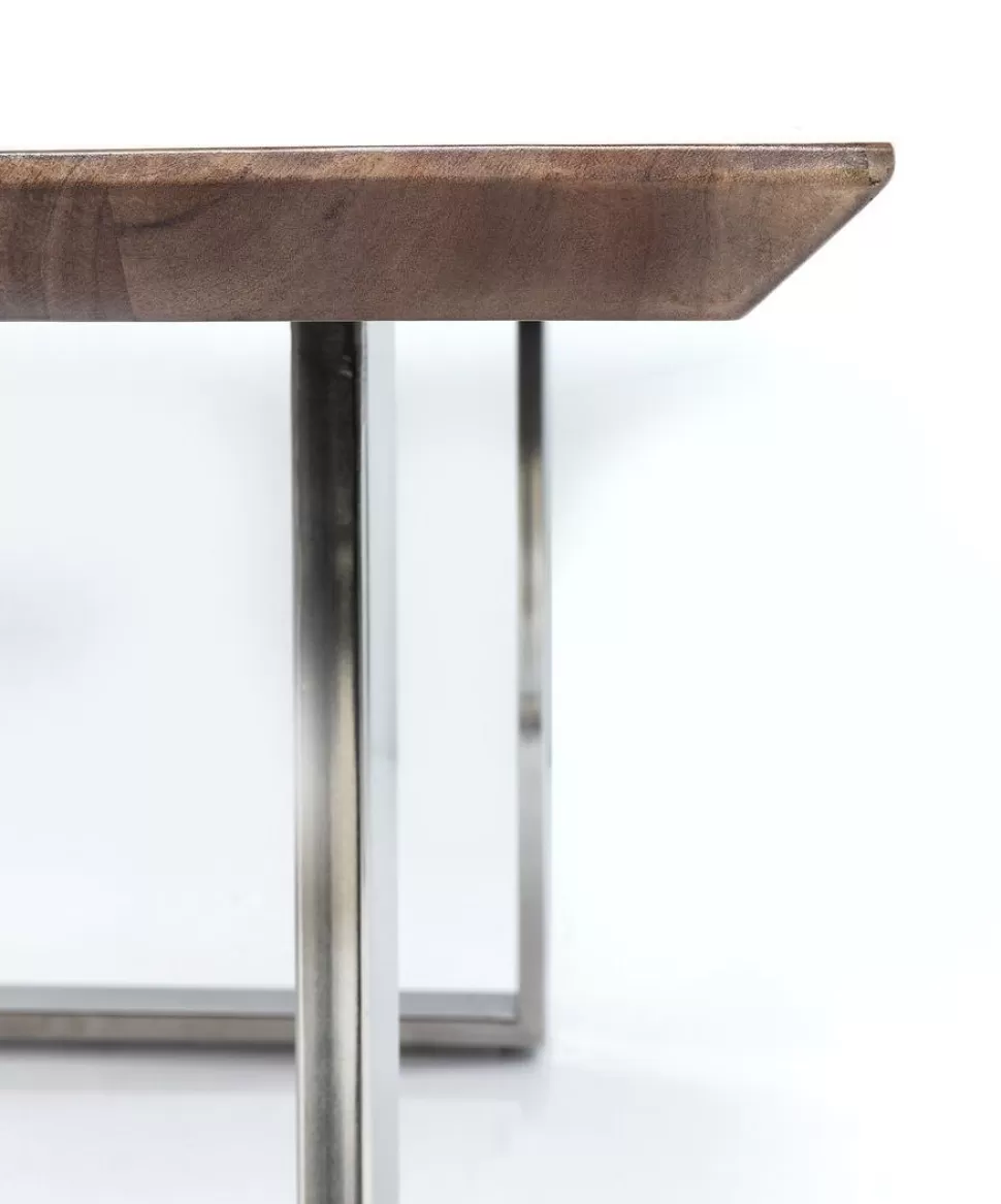 Stoły-KARE Design Stół Z Brązowym Drewnianym Blatem I Srebrnymi Stalowymi Nogami 160x80 Cm