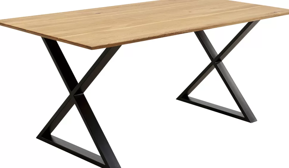 Stoły-KARE Design Stół Z Dębowym Blatem FSC Nogi Czarne Krzyżowe 180x90 Cm