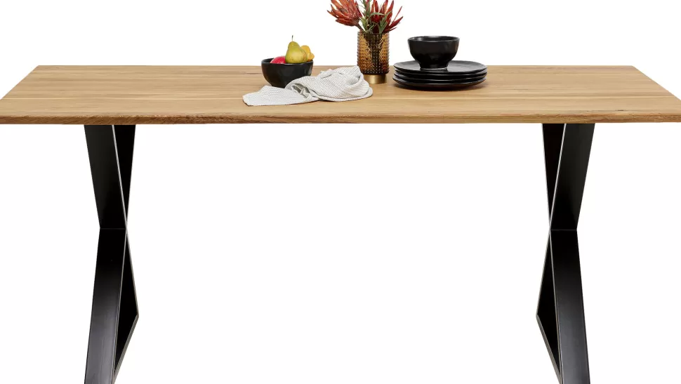 Stoły-KARE Design Stół Z Dębowym Blatem FSC Nogi Czarne Krzyżowe 180x90 Cm