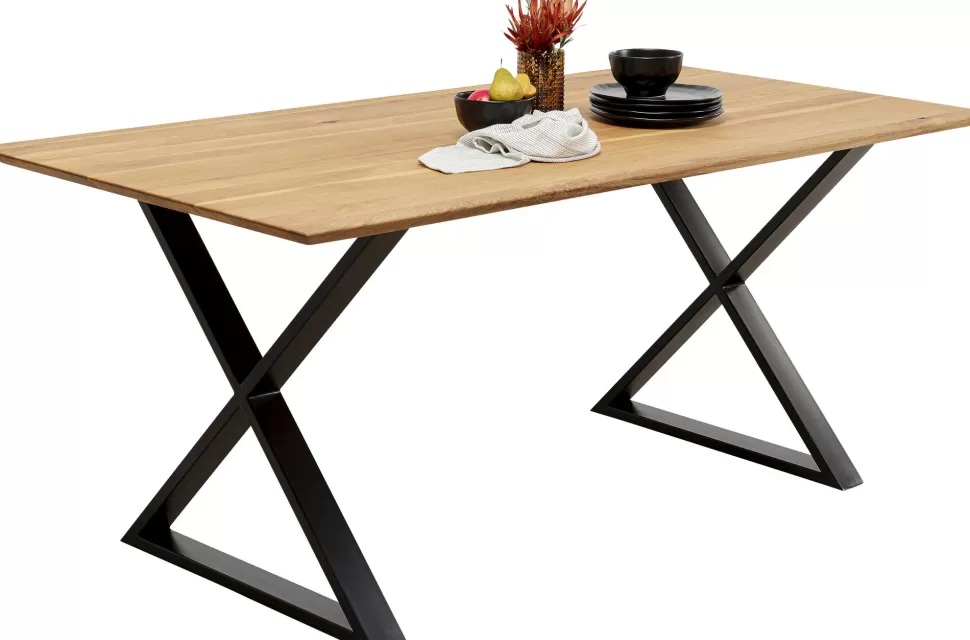 Stoły-KARE Design Stół Z Dębowym Blatem FSC Nogi Czarne Krzyżowe 180x90 Cm