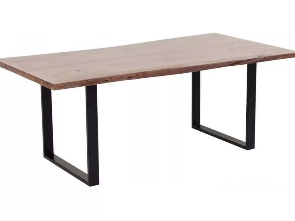 Stoły-KARE Design Stół Z Drewnianym Blatem Z Akacji I Czarnymi Metalowymi Nogami 200x100 Cm