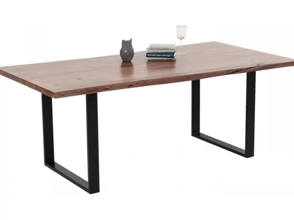 Stoły-KARE Design Stół Z Drewnianym Blatem Z Akacji I Czarnymi Metalowymi Nogami 200x100 Cm