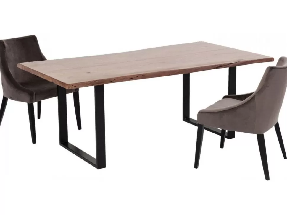 Stoły-KARE Design Stół Z Drewnianym Blatem Z Akacji I Czarnymi Metalowymi Nogami 200x100 Cm