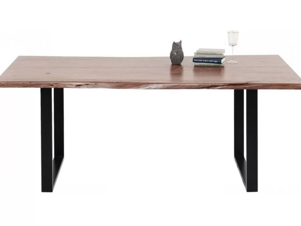 Stoły-KARE Design Stół Z Drewnianym Blatem Z Akacji I Czarnymi Metalowymi Nogami 200x100 Cm