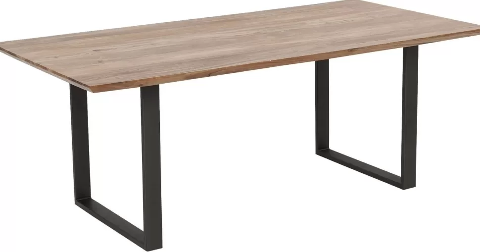 Stoły-KARE Design Stół Z Drewnianym Naturalnym Blatem I Czarnymi Metalowymi Nogami 180x90 Cm