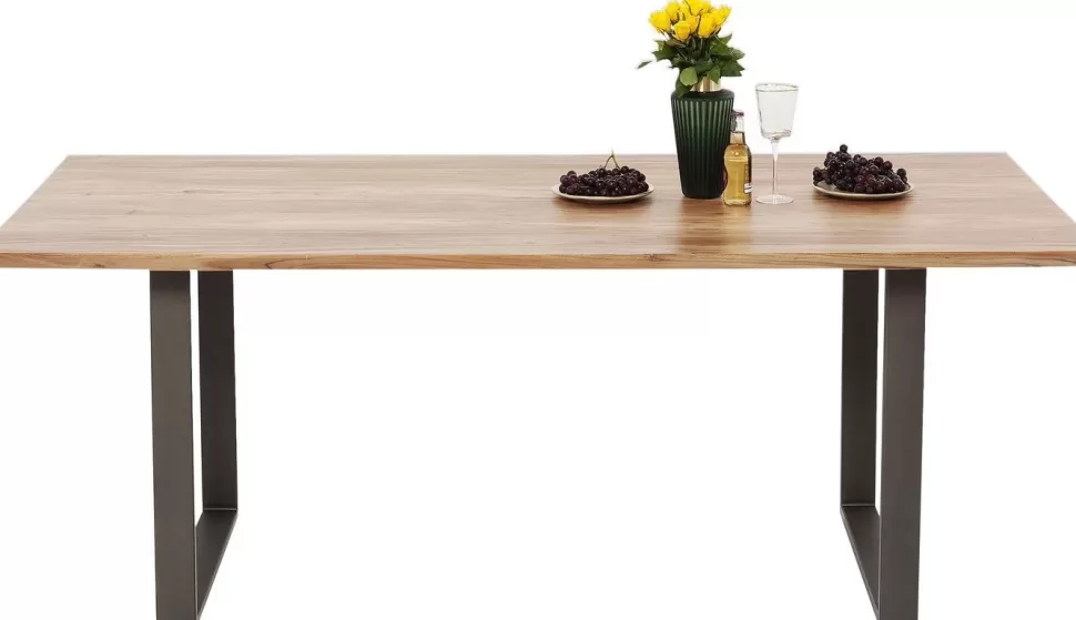 Stoły-KARE Design Stół Z Drewnianym Naturalnym Blatem I Czarnymi Metalowymi Nogami 180x90 Cm
