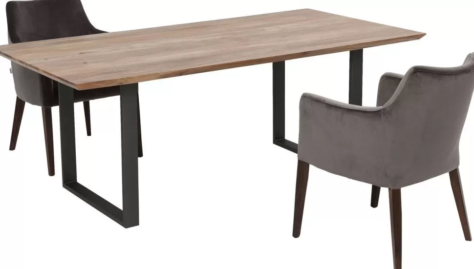 Stoły-KARE Design Stół Z Drewnianym Naturalnym Blatem I Czarnymi Metalowymi Nogami 180x90 Cm