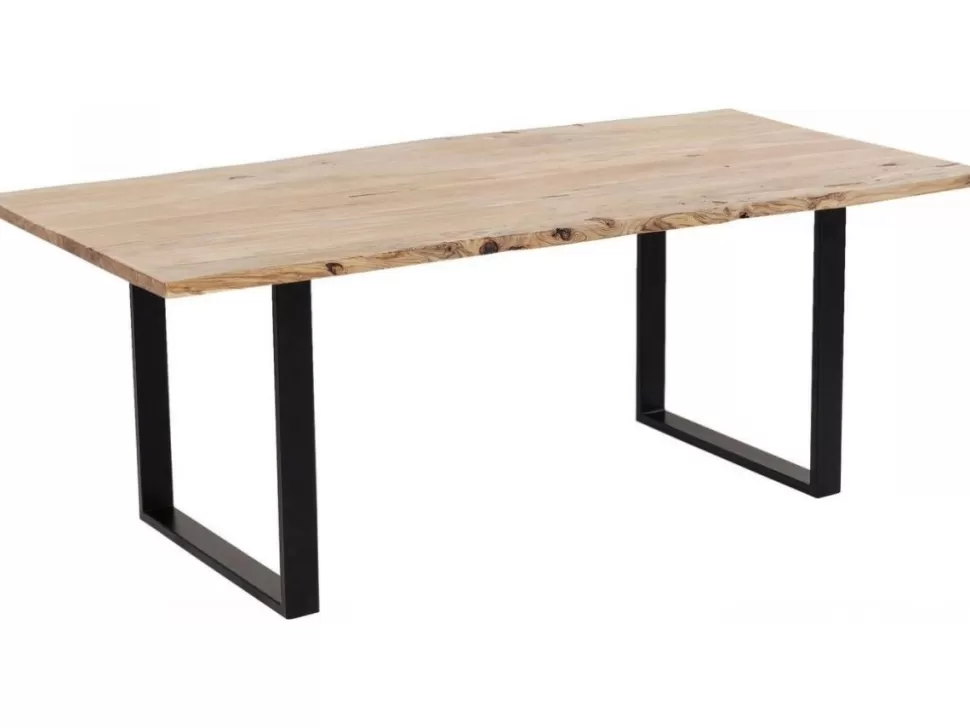 Stoły-KARE Design Stół Z Drewnianym Naturalnym Blatem I Czarnymi Metalowymi Nogami 200x100 Cm