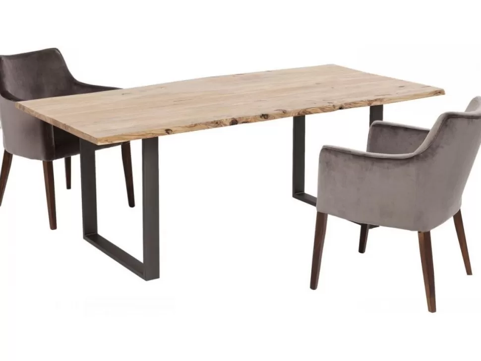 Stoły-KARE Design Stół Z Drewnianym Naturalnym Blatem I Grafitowymi Metalowymi Nogami 200x100 Cm