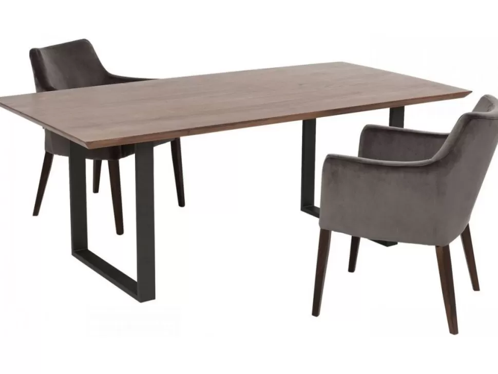 Stoły-KARE Design Stół Z Drewnianym Naturalnym Blatem I Szarymi Metalowymi Nogami 160x80 Cm