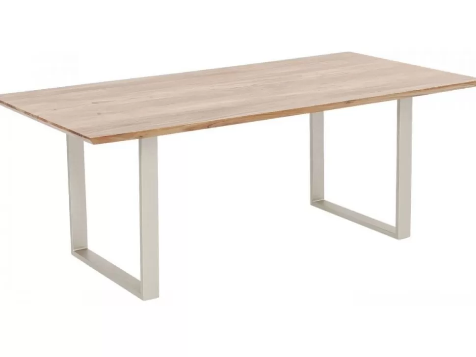 Stoły-KARE Design Stół Z Drewnianym Naturalnym Blatem I Szarymi Metalowymi Nogami 200x100 Cm