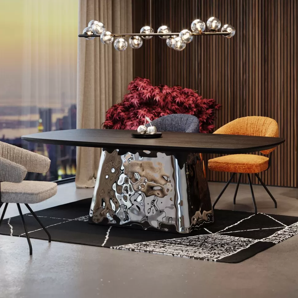 Stoły-KARE Design Stół Z Fornirowanym Czarnym Blatem I Srebrną Podstawą 220x110 Cm
