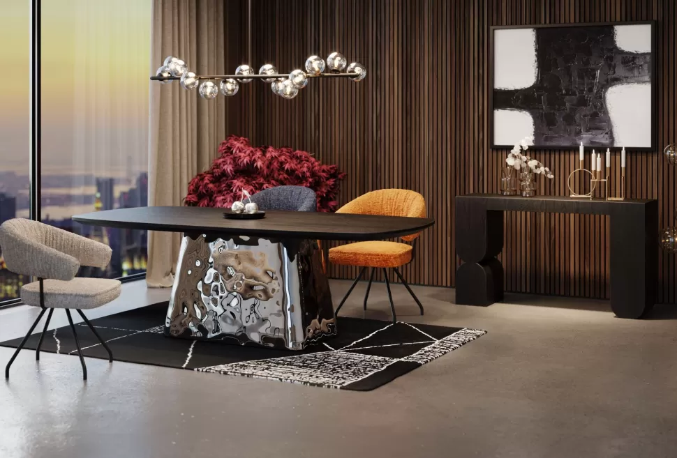 Stoły-KARE Design Stół Z Fornirowanym Czarnym Blatem I Srebrną Podstawą 220x110 Cm