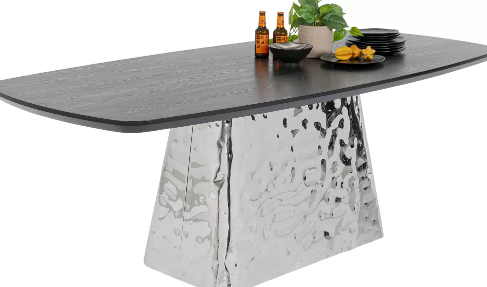 Stoły-KARE Design Stół Z Fornirowanym Czarnym Blatem I Srebrną Podstawą 220x110 Cm
