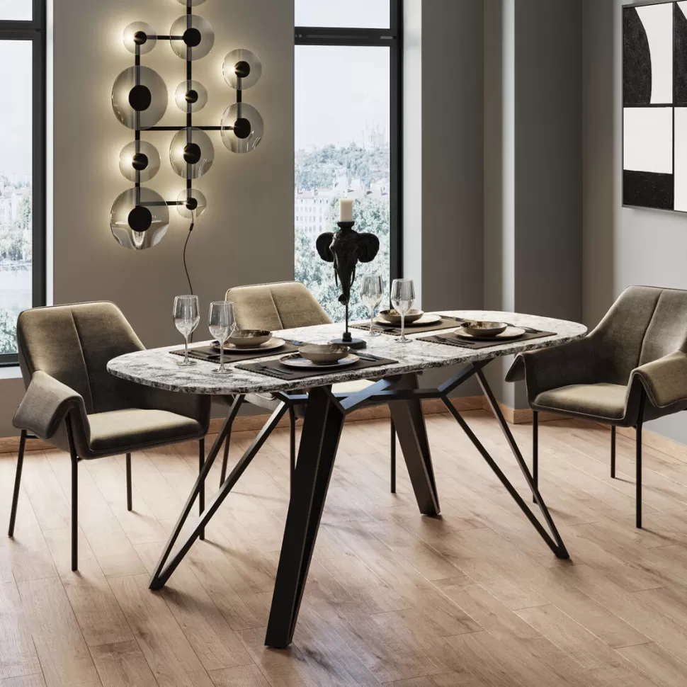 Stoły-KARE Design Stół Z Granitowym Blatem I Czarnymi Stalowymi Nogami 180x90 Cm