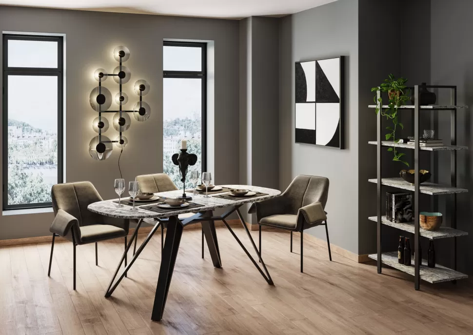Stoły-KARE Design Stół Z Granitowym Blatem I Czarnymi Stalowymi Nogami 180x90 Cm