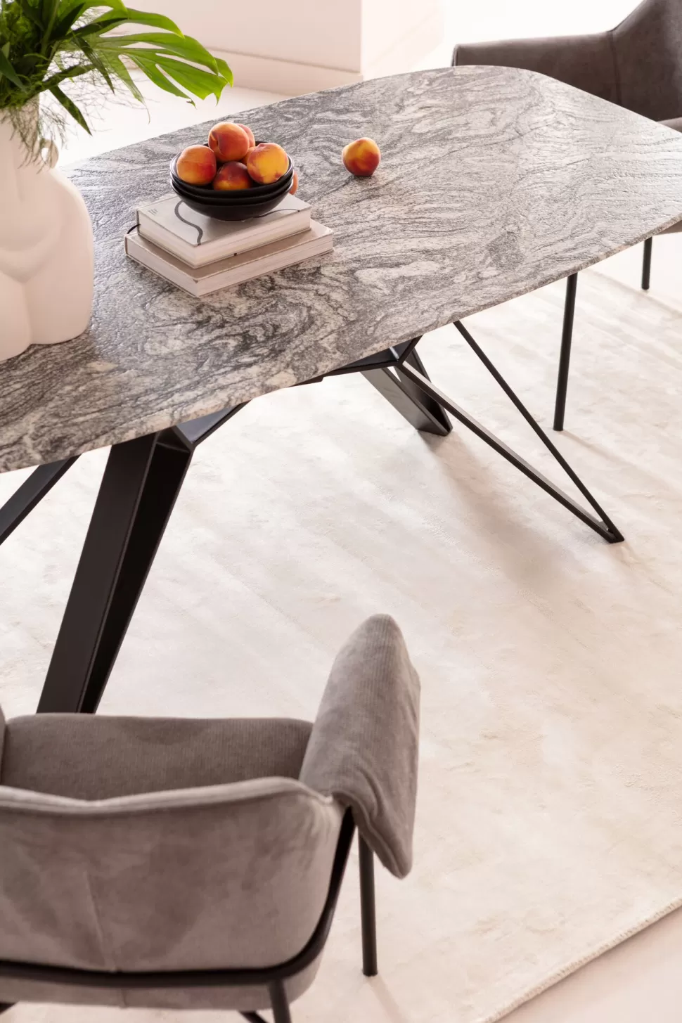 Stoły-KARE Design Stół Z Granitowym Blatem I Czarnymi Stalowymi Nogami 180x90 Cm