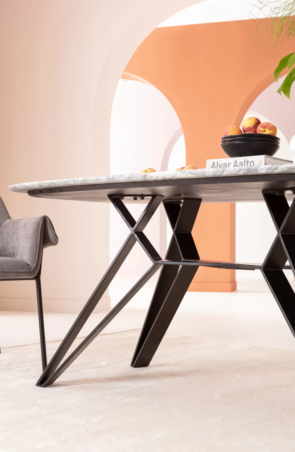 Stoły-KARE Design Stół Z Granitowym Blatem I Czarnymi Stalowymi Nogami 180x90 Cm