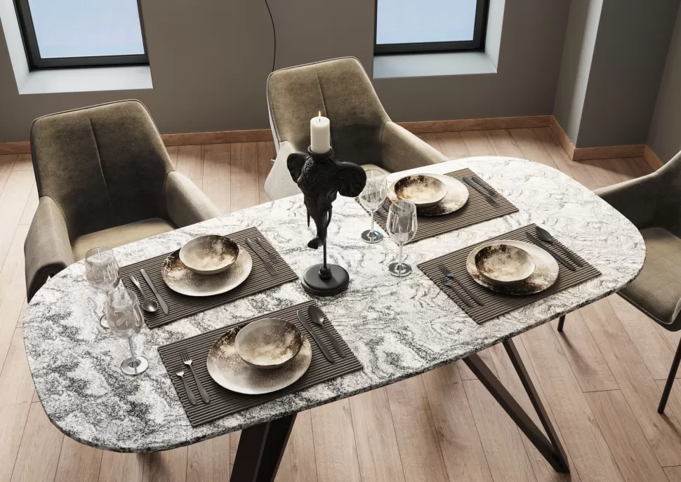 Stoły-KARE Design Stół Z Granitowym Blatem I Czarnymi Stalowymi Nogami 180x90 Cm
